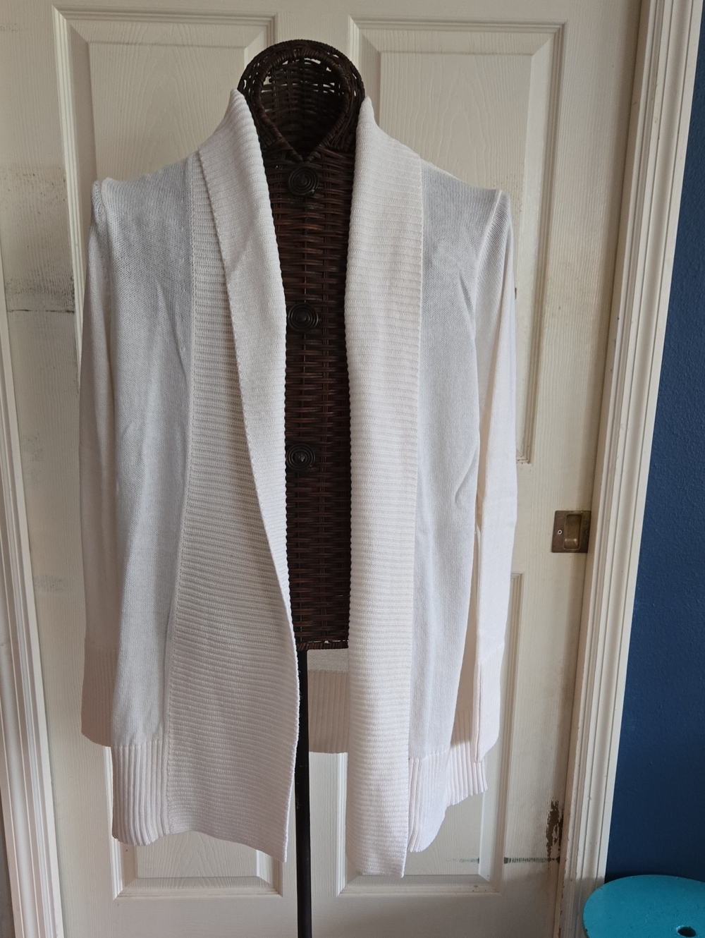 Ann Taylor Factory White Open-Front Ribbed Shawl Cardigan